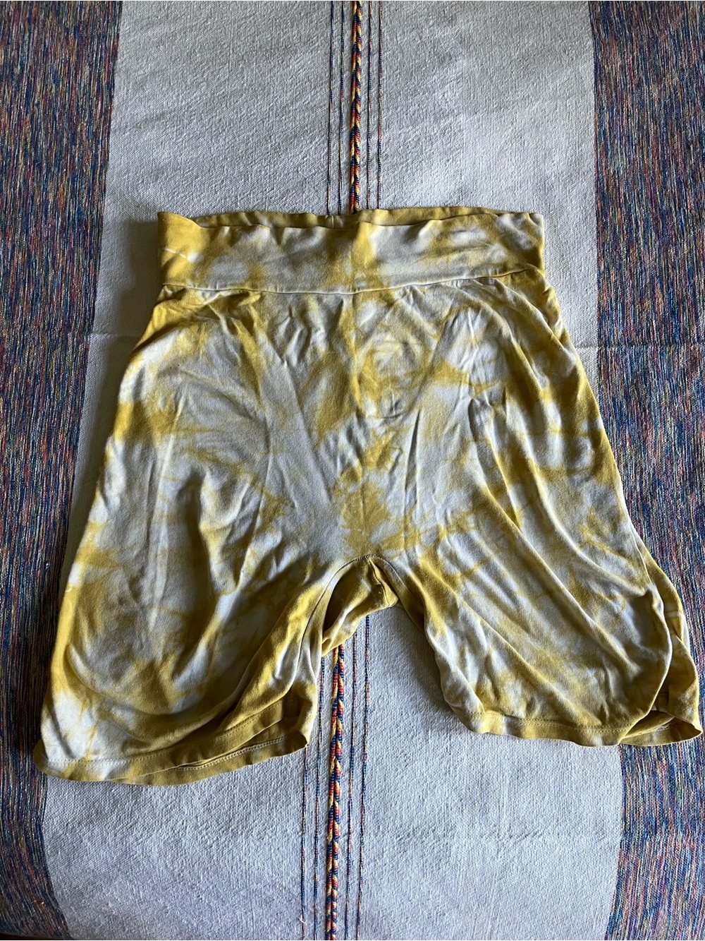 Of Earth & Salt. Made in USA. High-Waist Yellow Tie-Dye Yoga Shorts for Women